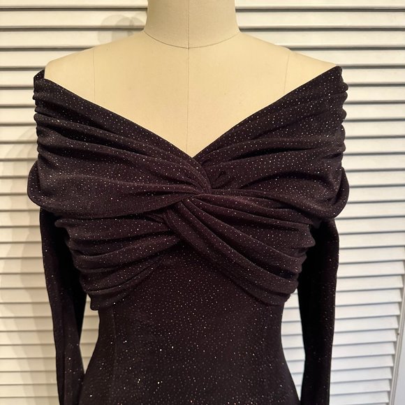 VINTAGE 1990s MODA INT'L L/S FORMAL DRESS. BLACK W MULTI GLITTER. SZ MEDIUM. - Picture 2 of 11